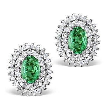 Boucles d'oreilles clous d'oreilles émeraude verte avec diamants or blanc 14K 3.80 ct - HarryChadEnt.FR
