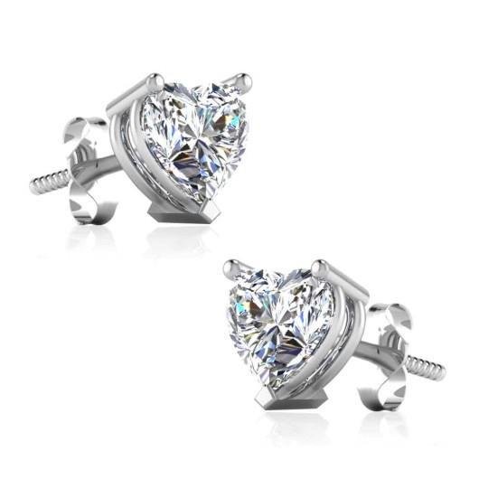 Boucles d'oreilles clous d'oreilles en forme de coeur diamants 2 carats or blanc - HarryChadEnt.FR