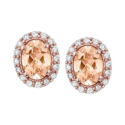 Boucles d'oreilles clous d'oreilles en morganite et diamants 14 carats en or rose 14K - HarryChadEnt.FR
