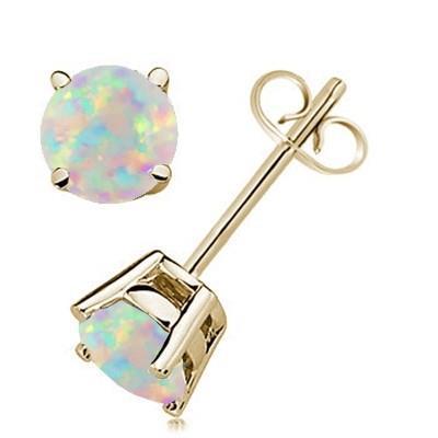 Boucles d'oreilles clous d'oreilles en opale taille brillant 10 carats en or blanc 14 carats - HarryChadEnt.FR