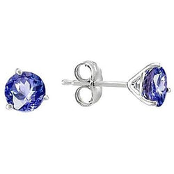 Boucles d'oreilles clous d'oreilles en or blanc saphir du Sri Lanka ronds 8 carats pour femmes