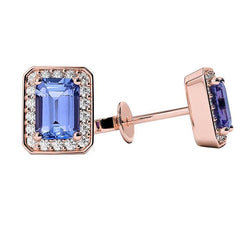 Boucles d'oreilles clous d'oreilles en or rose sertie de griffes en tanzanite de 5.80 ct de diamants