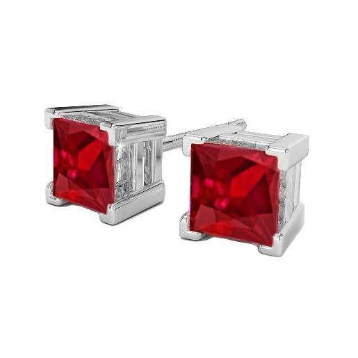 Boucles d'oreilles clous d'oreilles en rubis rouge taille princesse 8 carats - HarryChadEnt.FR