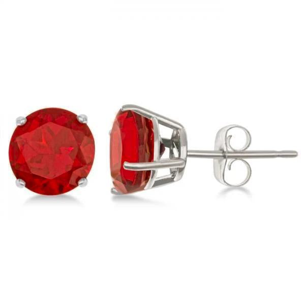 Boucles d'oreilles clous d'oreilles pour dames en rubis rond gros solitaire 6 carats en or blanc 14 carats - HarryChadEnt.FR