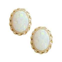 Boucles d'oreilles clous d'oreilles pour femmes Big Opal sertie de lunette en or jaune 18 carats 14K