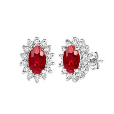 Boucles d'oreilles clous d'oreilles rubis ovales et diamants ronds 7.10 Carats Or Blanc 14K - HarryChadEnt.FR