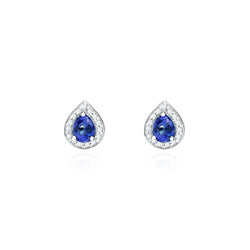 Boucles d'oreilles clous d'oreilles saphir de Ceylan avec diamants de 3.36 ct en or blanc 14K
