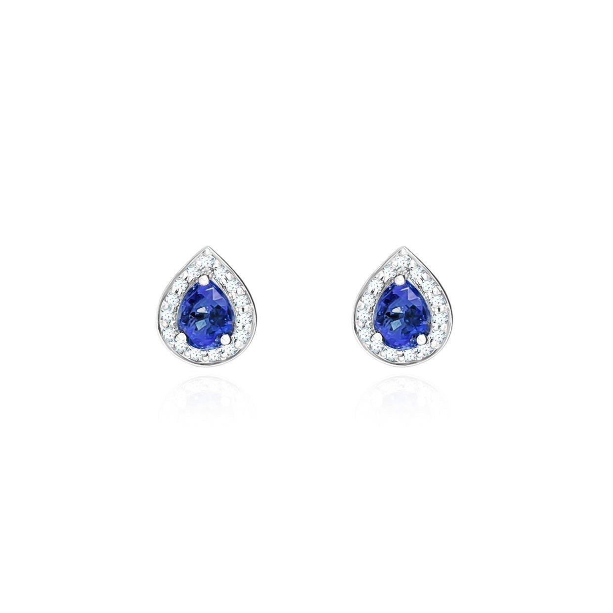 Boucles d'oreilles clous d'oreilles saphir de Ceylan avec diamants de 3.36 ct en or blanc 14K - HarryChadEnt.FR