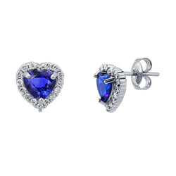 Boucles d'oreilles clous en forme de cœur avec saphir bleu de Ceylan et diamants de 4,60 ct