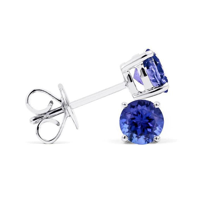 Boucles d'oreilles clous en tanzanite 5 carats en or blanc 14 carats - HarryChadEnt.FR