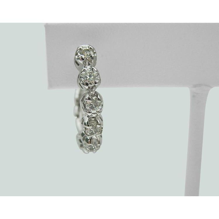 Boucles d'oreilles créoles dame diamant rond 2.5 carats or blanc massif 14K - HarryChadEnt.FR