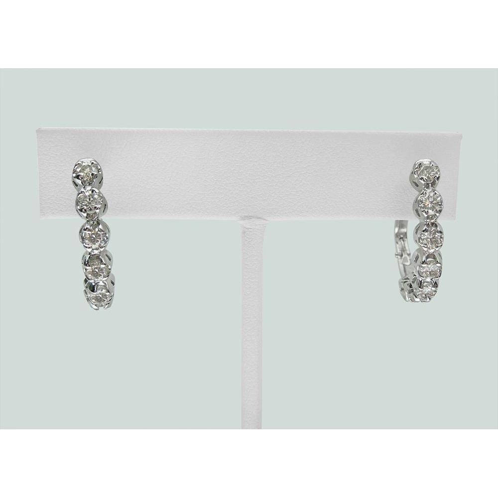 Boucles d'oreilles créoles dame diamant rond 2.5 carats or blanc massif 14K - HarryChadEnt.FR