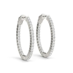 Boucles d'oreilles créoles de diamants ronds et brillants de 1,50 Carat en or blanc 14K Nouveau