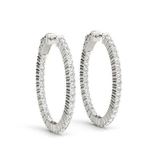 Boucles d'oreilles créoles diamants brillants ronds 1.50 carat Or blanc 14K Nouveau - HarryChadEnt.FR