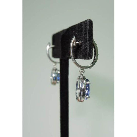 Boucles d'oreilles créoles ovales en saphir de Ceylan et diamants ronds de 3.64 ct - HarryChadEnt.FR