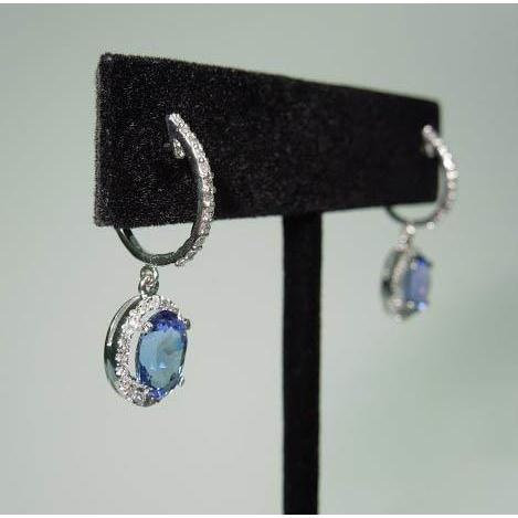 Boucles d'oreilles créoles ovales en saphir de Ceylan et diamants ronds de 3.64 ct - HarryChadEnt.FR