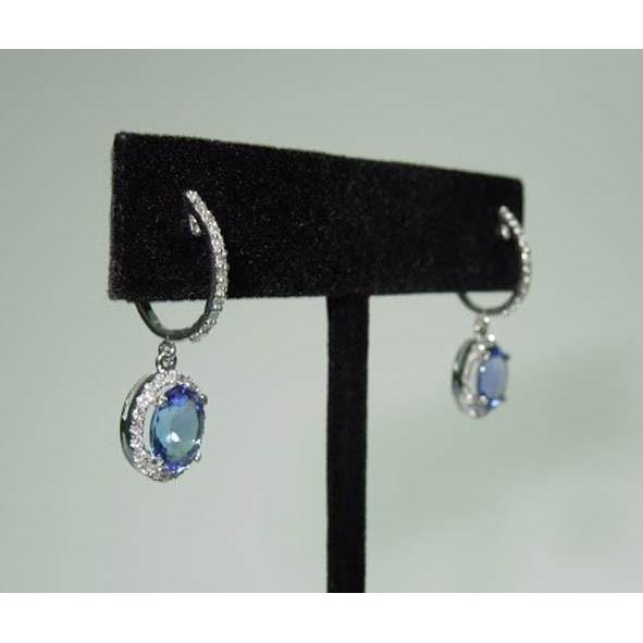 Boucles d'oreilles créoles ovales en tanzanite et diamants ronds de 3.64 carats - HarryChadEnt.FR