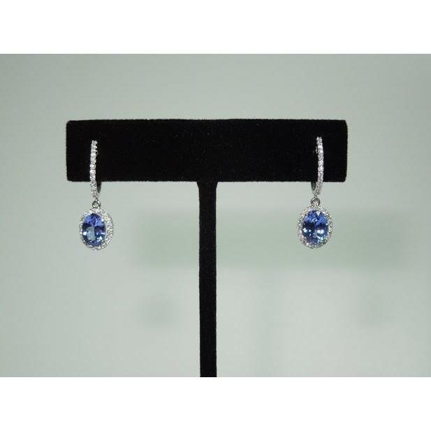 Boucles d'oreilles créoles ovales en tanzanite et diamants ronds de 3.64 carats - HarryChadEnt.FR