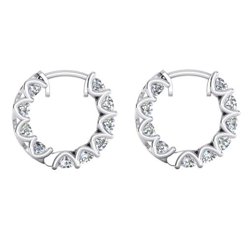 Boucles d'oreilles créoles dames diamants ronds taille brillant de 3.36 cts or blanc - HarryChadEnt.FR