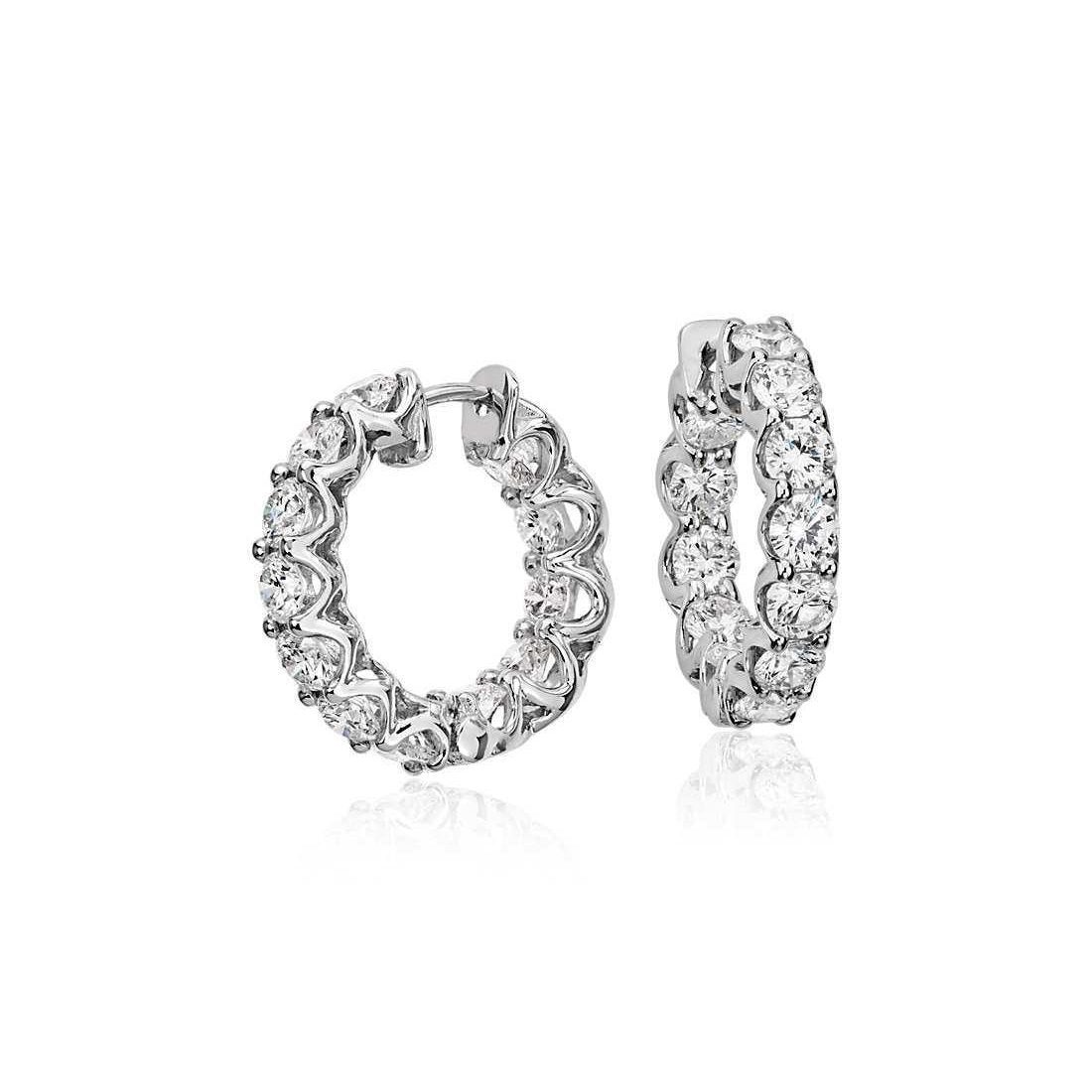 Boucles d'oreilles créoles dames diamants ronds taille brillant de 3.36 cts or blanc - HarryChadEnt.FR