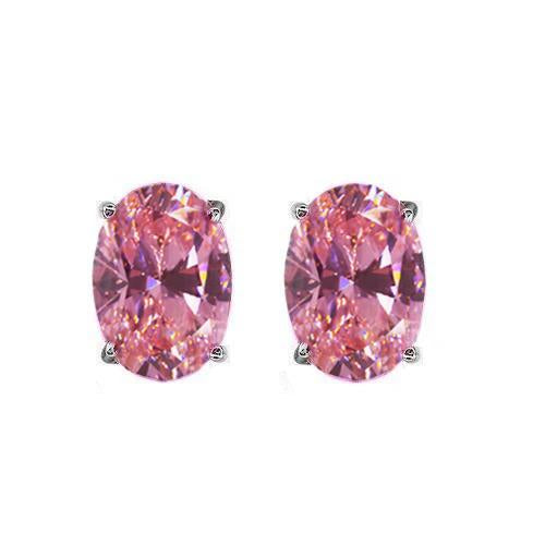 Boucles d'oreilles dames saphir rose de forme ovale 3 carats en or blanc 14K - HarryChadEnt.FR
