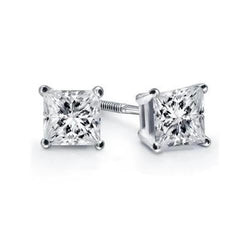 Boucles d'oreilles diamant 1 carat à quatre griffes sertie princesse or blanc 14K