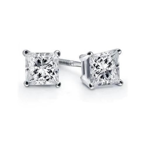 Boucles d'oreilles diamant 1 carat à quatre griffes sertie princesse or blanc 14 carats - HarryChadEnt.FR