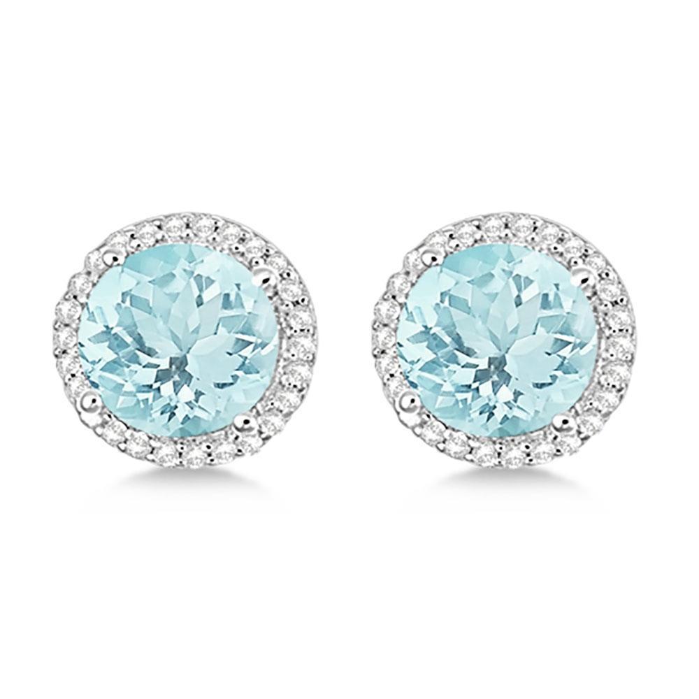 Boucles d'oreilles diamant aigue-marine halo en or blanc 7.52 carats 14K - HarryChadEnt.FR