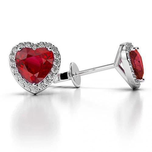 Boucles d'oreilles diamant coeur rubis et halo en or blanc 4.80 carats 14K - HarryChadEnt.FR