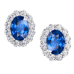 Boucles d'oreilles diamant diamant taille ovale saphir 4.20 carats