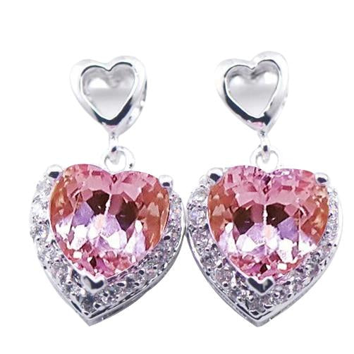 Boucles d'oreilles diamant pour femme en or blanc 20.28 ct. taille coeur. Kunzite - HarryChadEnt.FR