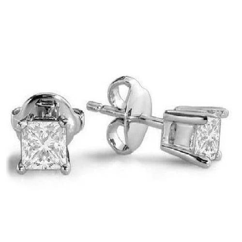 Boucles d'oreilles diamant princesse 2 carats en or blanc massif - HarryChadEnt.FR