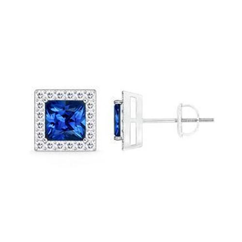 Boucles d'oreilles diamant princesse Sri Lanka saphir bleu de 3.30 carats - HarryChadEnt.FR