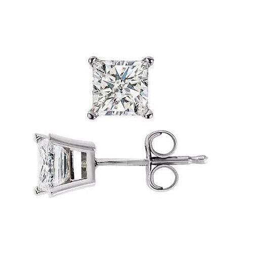 Boucles d'oreilles diamant princesse sertie 4 griffes 2.20 carats or blanc 14K - HarryChadEnt.FR