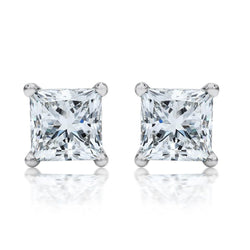 Boucles d'oreilles diamant princesse sertie à quatre griffes de 1.5 ct en or blanc 14 carats