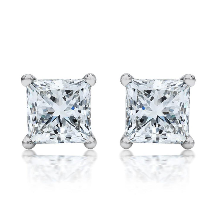 Boucles d'oreilles diamant princesse sertie à quatre griffes de 1.5 ct en or blanc 14 carats - HarryChadEnt.FR