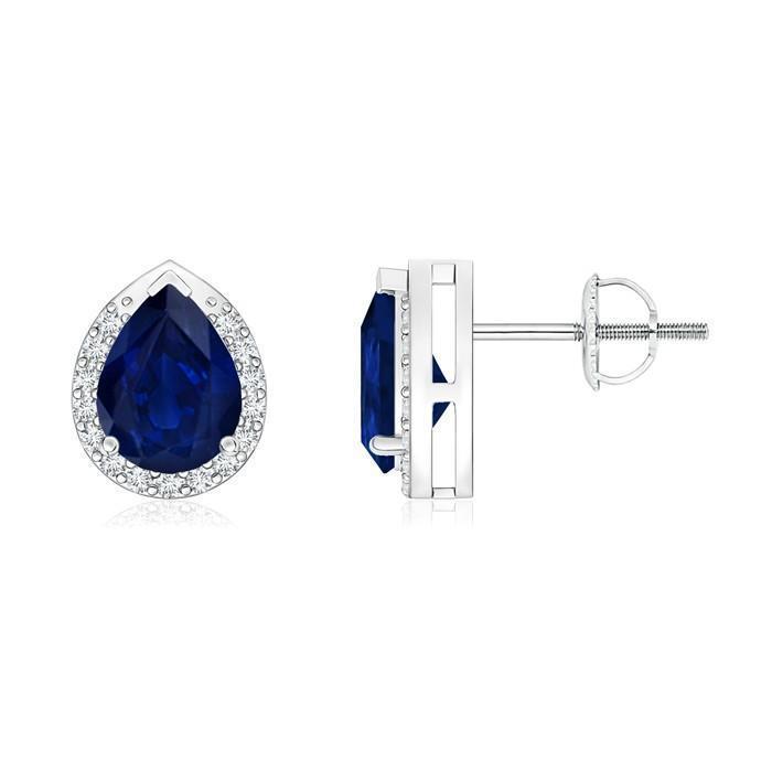 Boucles d'oreilles diamant rond poire Ceylan bleu saphir 2.80 carat WG 14K - HarryChadEnt.FR