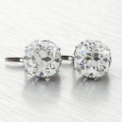 Boucles d'oreilles diamant taille coussin Vieux mineur en or blanc 2 carats 14K