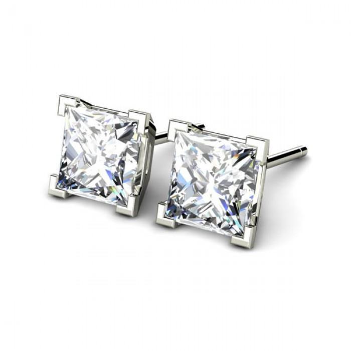 Boucles d'oreilles diamant taille princesse F Vs1 2 ct en or blanc 14 carats - HarryChadEnt.FR