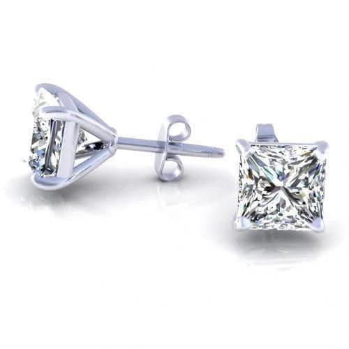 Boucles d'oreilles diamant taille princesse de 1.5 carat en or blanc 14K - HarryChadEnt.FR