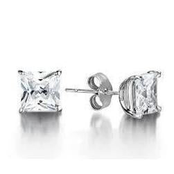 Boucles d'oreilles diamant taille princesse de 1.5 ct en or blanc 14 carats - HarryChadEnt.FR