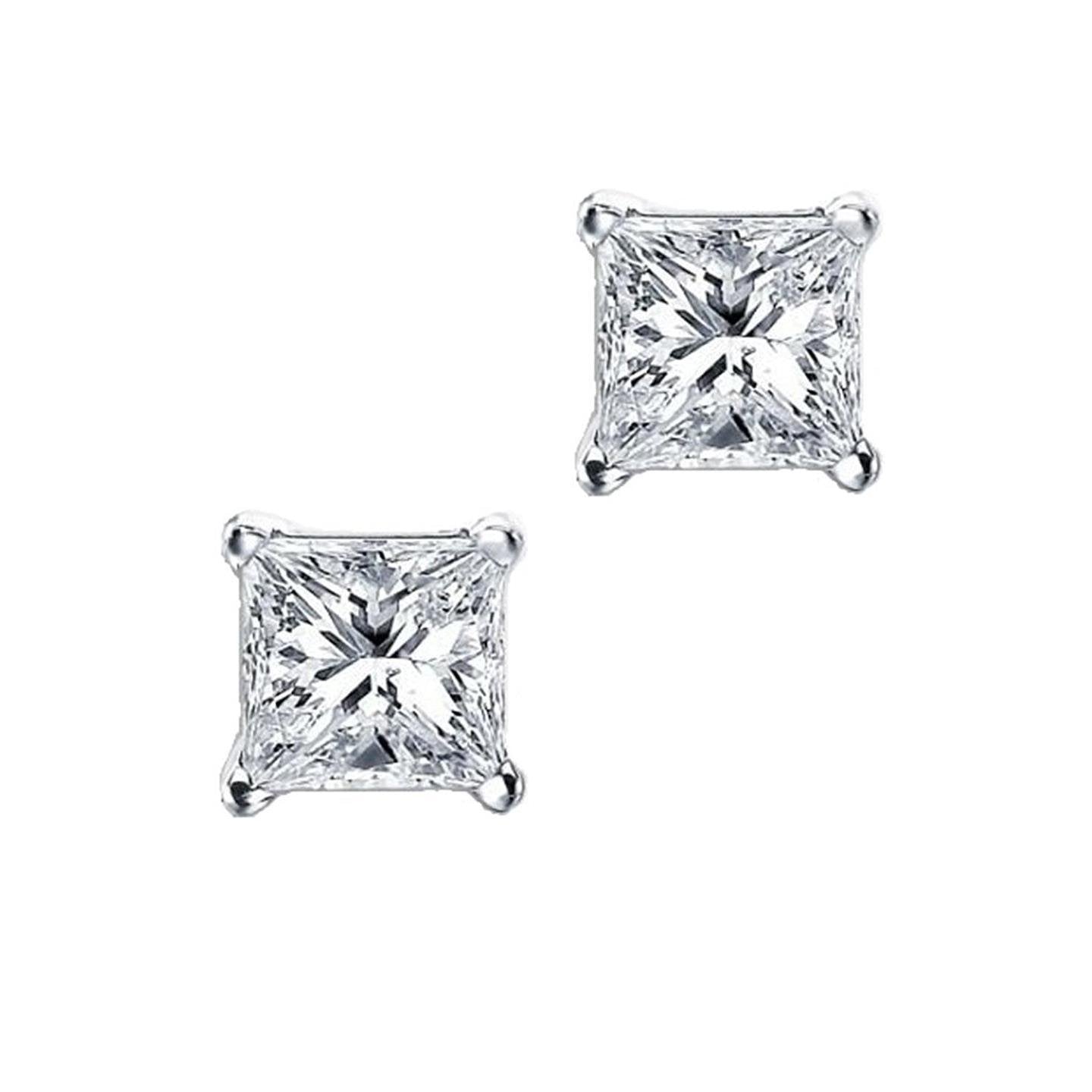 Boucles d'oreilles diamant taille princesse de 1.70 ct en or blanc 14 carats - HarryChadEnt.FR