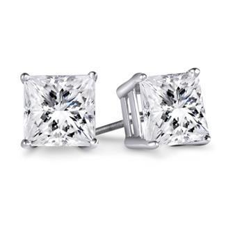Boucles d'oreilles diamant taille princesse en or blanc 14 carats 1.20 ct sertie de griffes - HarryChadEnt.FR
