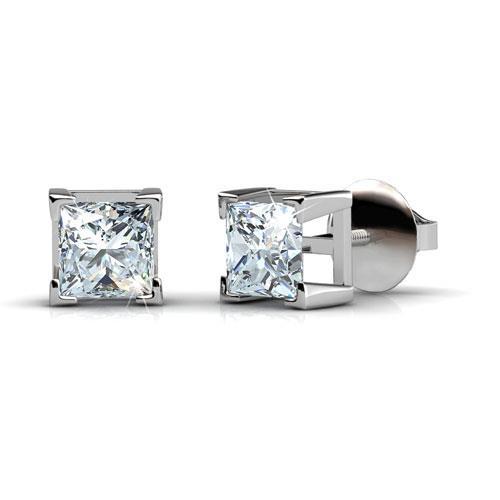 Boucles d'oreilles diamant taille princesse en or blanc 1.60 ct 14K - HarryChadEnt.FR