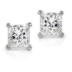 Boucles d'oreilles diamant taille princesse sertie griffes 1 carat or blanc 14 carats