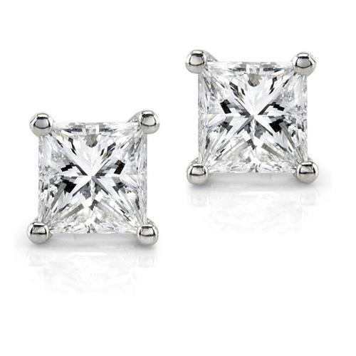 Boucles d'oreilles diamant taille princesse sertie griffes 1 carat or blanc 14 carats - HarryChadEnt.FR