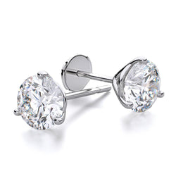 Boucles d'oreilles diamants Coupe Ronde 2 carats sertie trois griffes
