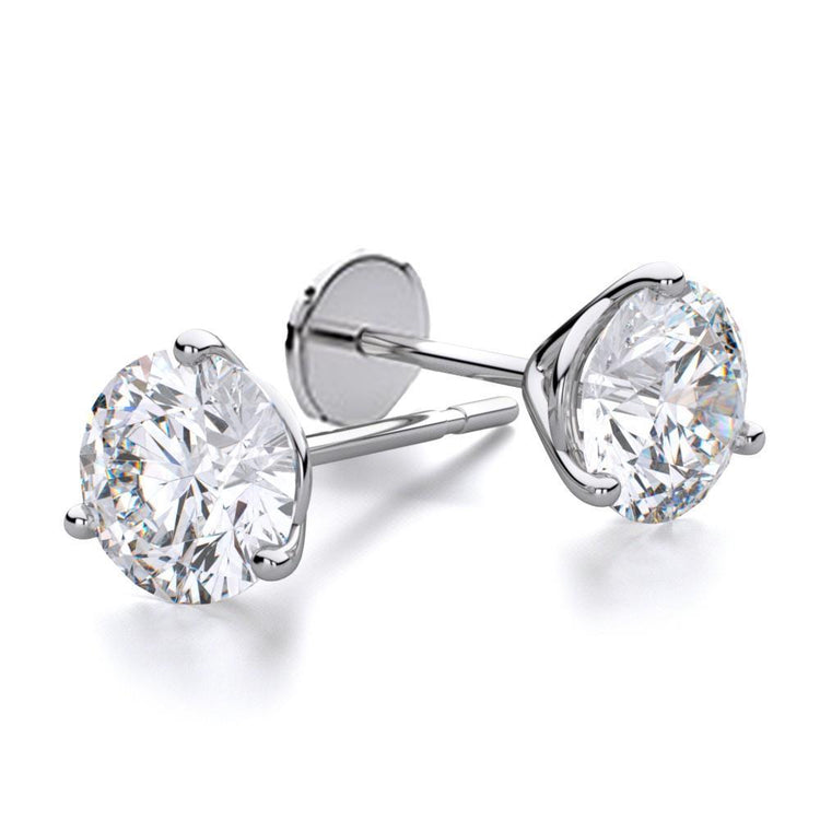 Boucles d'oreilles diamants taille ronde 2 carats sertie trois griffes - HarryChadEnt.FR