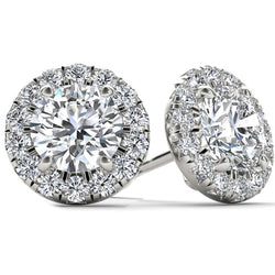 Boucles d'oreilles diamants Coupe Ronde halo pour dames 5 ct