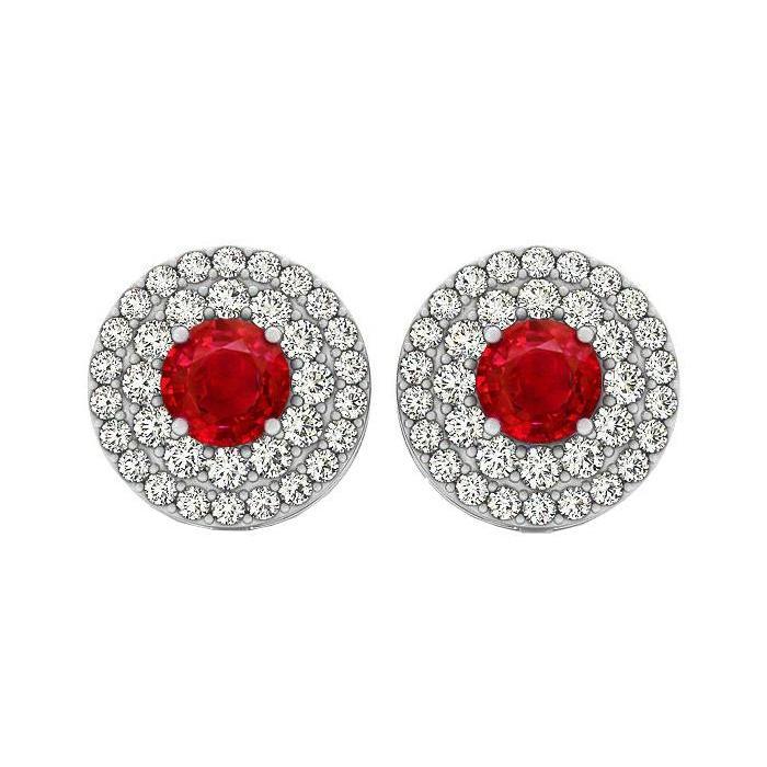 Boucles d'oreilles diamants et rubis taille ronde 6 carats Halo en or blanc 14 carats - HarryChadEnt.FR